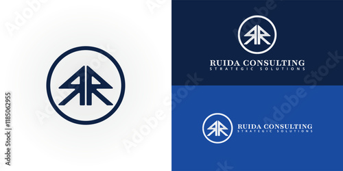 modern and minimalist logo design features a stylized double R shape enclosed within a circle, conveying a sense of unity and completeness. The dark blue color scheme evokes trust and reliability