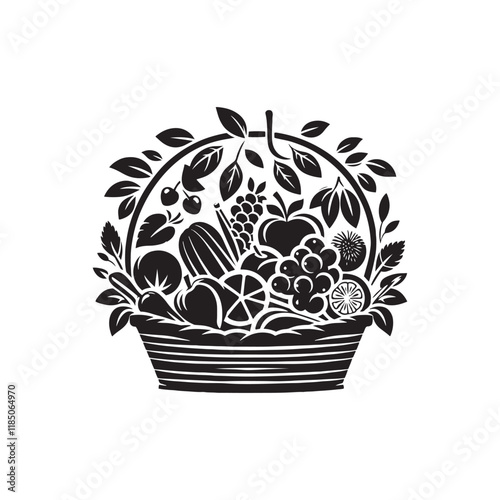 Fruit Basket Silhouette - Minimalist Fruit Basket Vector Design - Illustration of Fruit Basket.