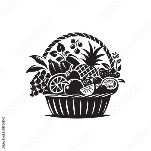 Fruit Basket Silhouette - Minimalist Fruit Basket Vector Design - Illustration of Fruit Basket.