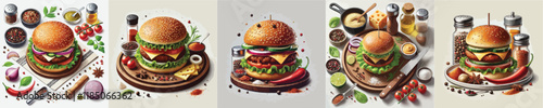 vector set of delicious burger dishes