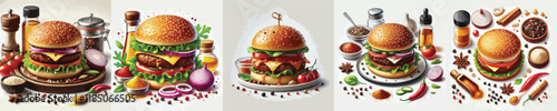 vector set of delicious burger dishes