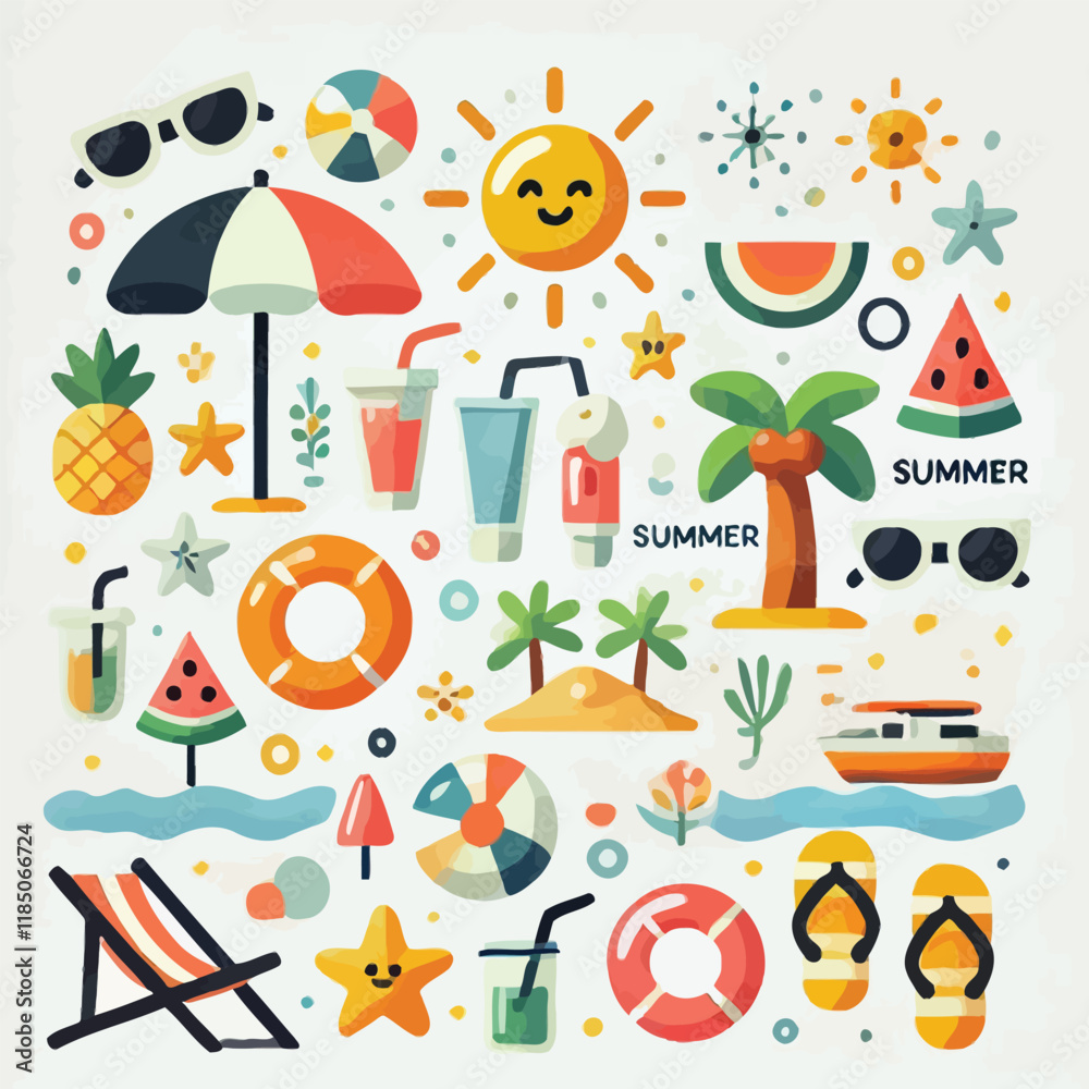 Fototapeta premium A flat vector illustration representing summer, Flat Vector Style, Simple Design, White Background.
