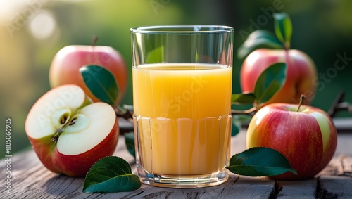 Glass of apple juice and apple fruit