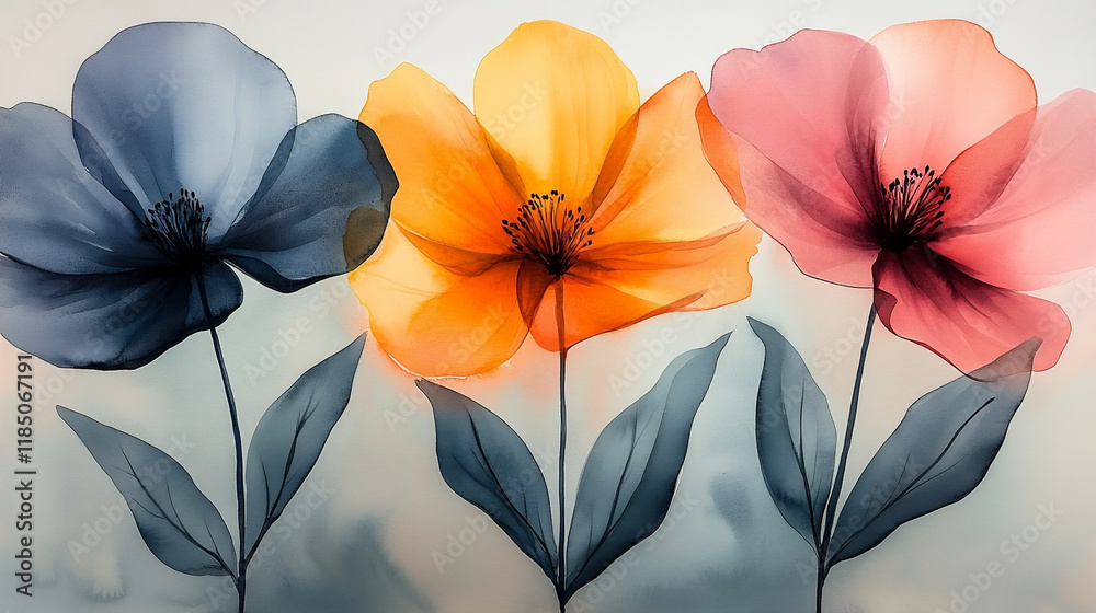 Floral Illustration With High-Fashion Inspiration Featuring Vibrant Colors and Minimalist Design for Modern Decor and Wallpapers Floral Illustration With High-Fashion Inspiration Featuring Vibrant Colors and Minimalist Design for Modern Decor and Wallpapers