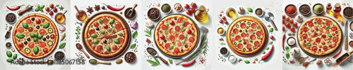 vector set of delicious pizza dishes