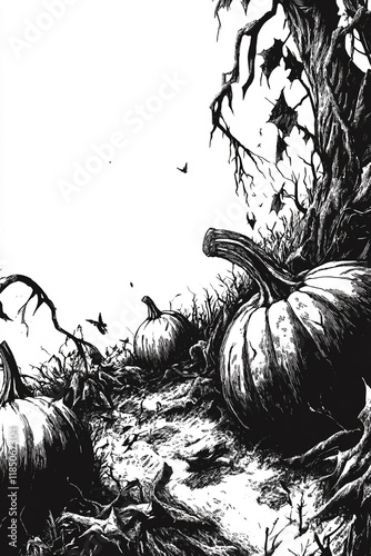 Wallpaper Mural Pumpkin Patch black and white illustration Torontodigital.ca