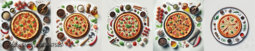 vector set of delicious pizza dishes