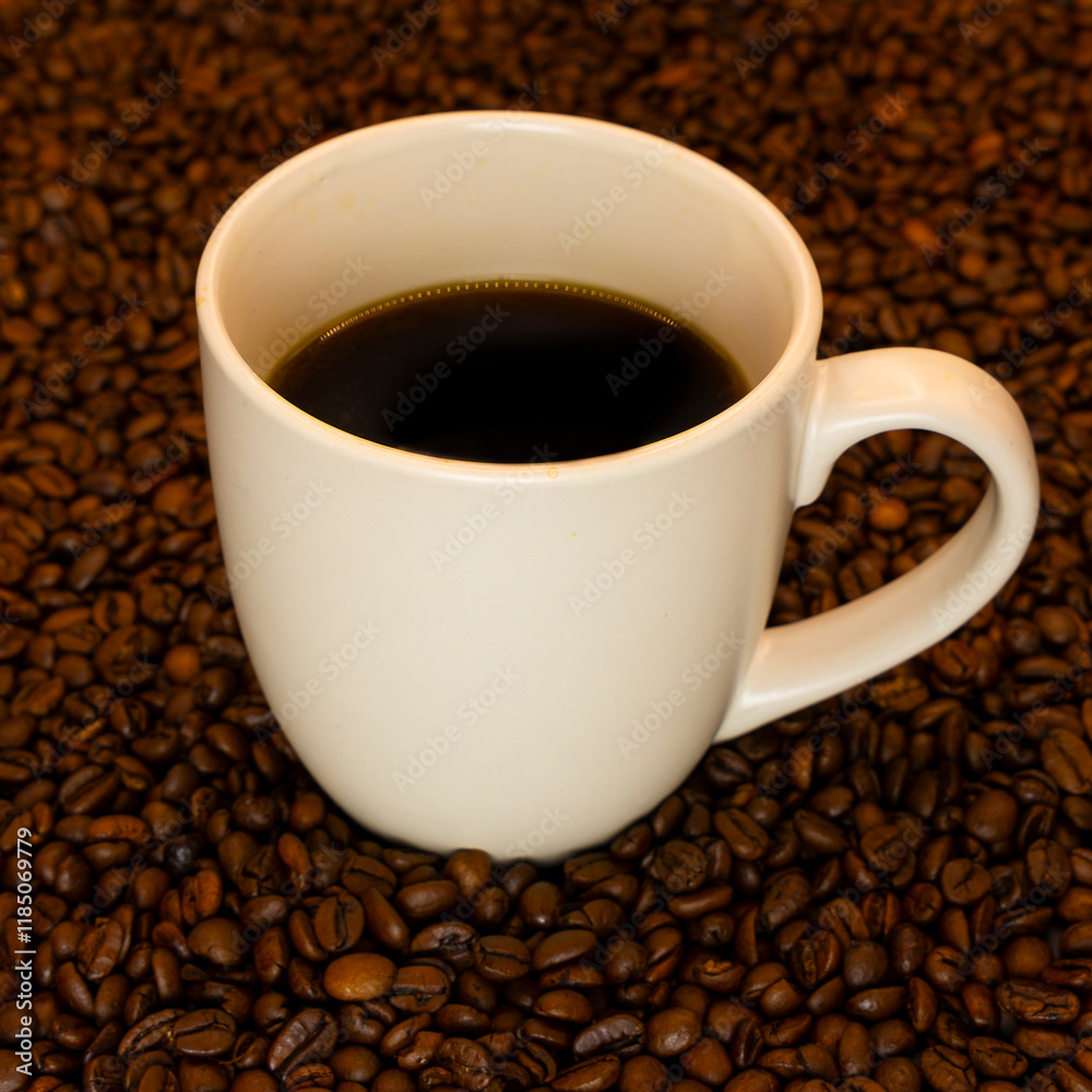cup of coffee with beans cup of coffee with beans