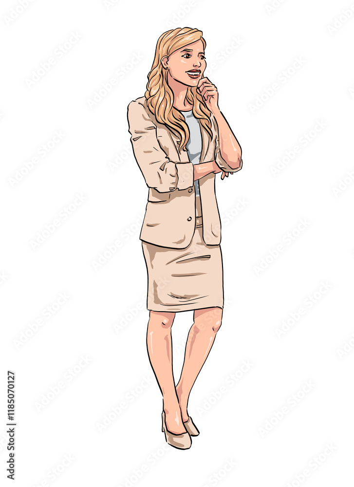 Handmade Illustration of beautiful Woman standing and looking interested 01 Handmade Illustration of beautiful Woman standing and looking interested 01
