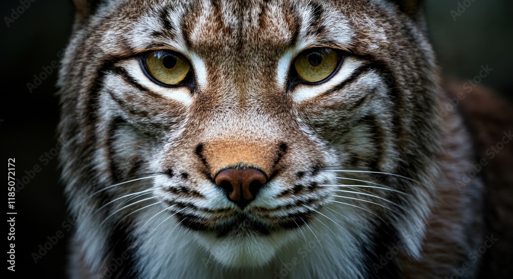 Close-up of a lynx showcasing its striking features and intense gaze Close-up of a lynx showcasing its striking features and intense gaze