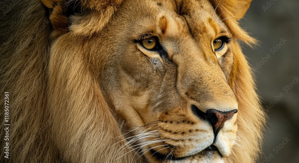 Naklejka premium Majestic lion showcasing its powerful presence and striking features