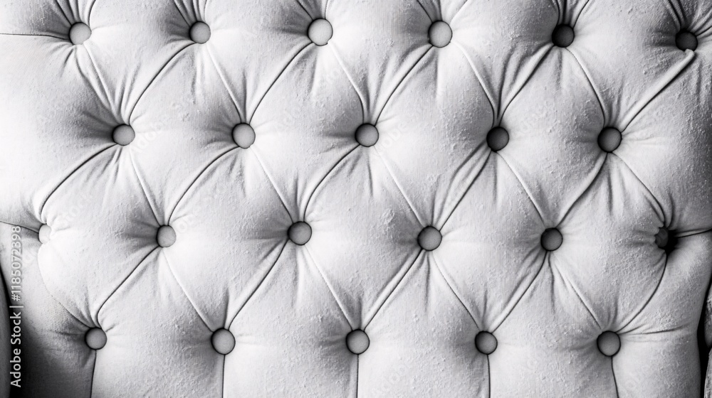 Fototapeta premium Close-up of a white tufted upholstered surface, highlighting the elegant button details and soft texture.