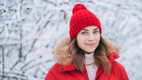 Pretty Woman Wearing a Red Coat and Beanie