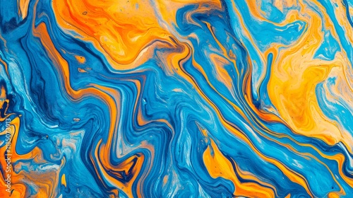 Vibrant swirls of blue and orange create a mesmerizing abstract pattern.