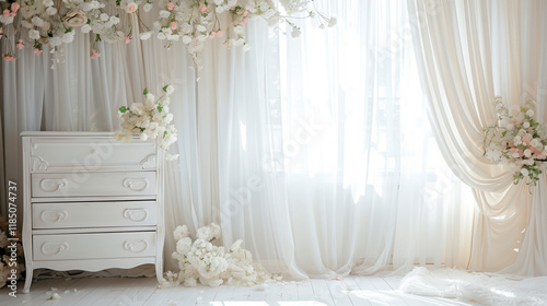 Maternity backdrop, wedding backdrop, photography background with a flowerhoop with beautiful flowers on vintage wall. 