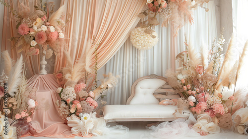 Maternity backdrop, wedding backdrop, photography background with a flowerhoop with beautiful flowers on vintage wall. 