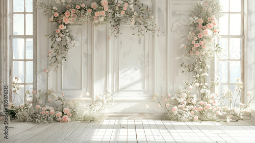 Maternity backdrop, wedding backdrop, photography background with a flowerhoop with beautiful flowers on vintage wall. 
