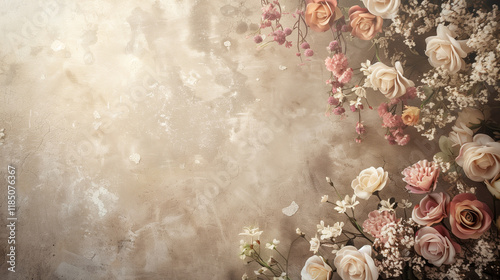 Maternity backdrop, wedding backdrop, photography background with a flowerhoop with beautiful flowers on vintage wall.