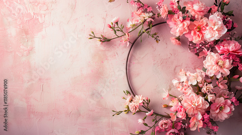 Maternity backdrop, wedding backdrop, photography background with a flowerhoop with beautiful flowers on vintage wall.