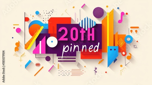 Colorful 20th anniversary pinned design, geometric background, celebratory banner
