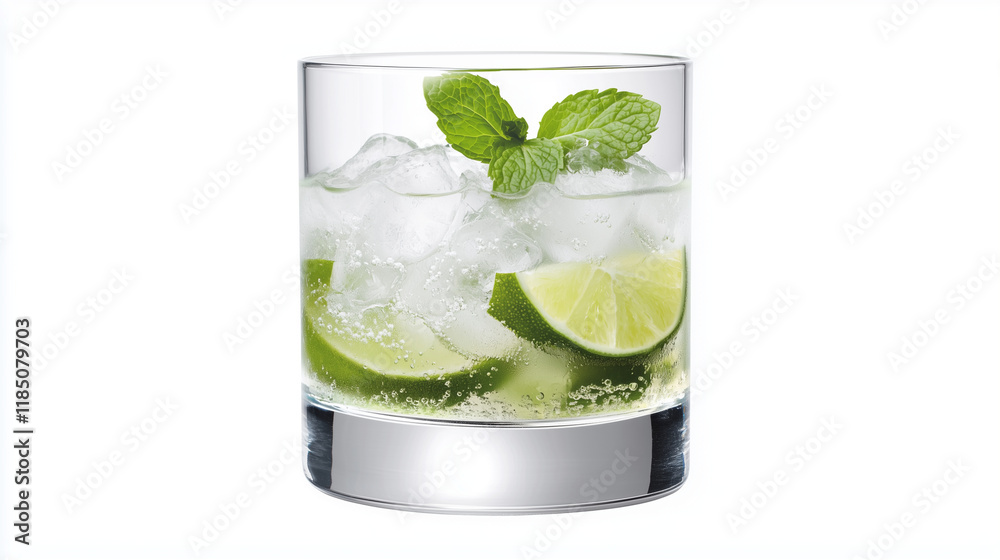 Classic Mojito with Lime and Mint in Clear Glass Classic Mojito with Lime and Mint in Clear Glass