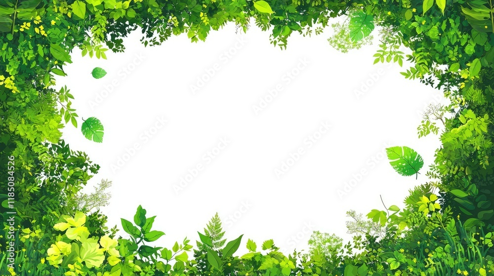 A vibrant, leafy border framing a blank space, ideal for nature-themed designs or presentations. A vibrant, leafy border framing a blank space, ideal for nature-themed designs or presentations.