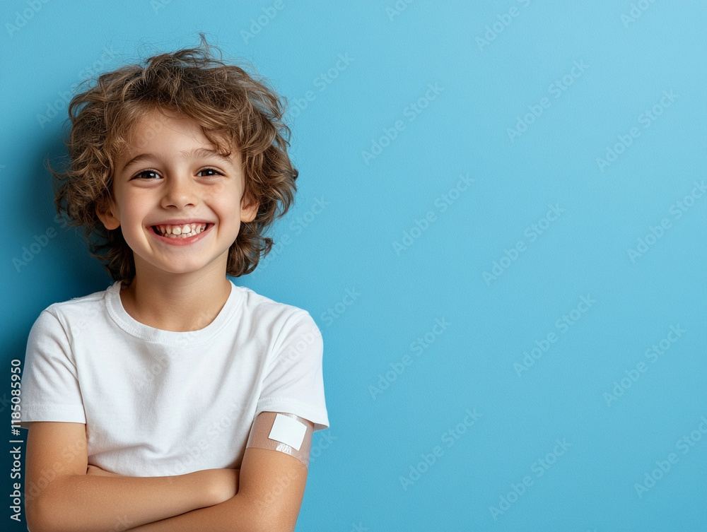 Happy child poses with a smile against blue background Happy child poses with a smile against blue background