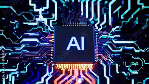 Infinite Loop Of AI Chip Technology, Circuit Board and CPU Looping Data Video, Futuristic Artificial Intelligence Concept, Data Mining Tech 4K
