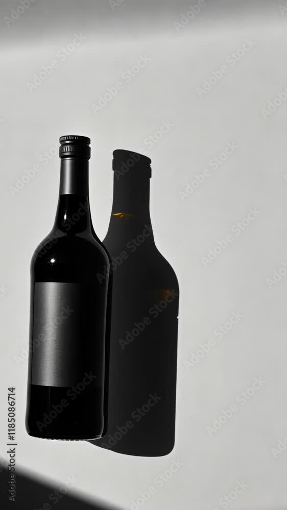Dark wine bottle casting shadow on a light surface in a minimalistic setting during daylight Dark wine bottle casting shadow on a light surface in a minimalistic setting during daylight