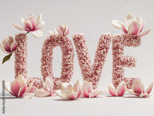 Wallpaper Mural word LOVE made of pink magnolia flowers on a white background, in a minimalistic style Torontodigital.ca