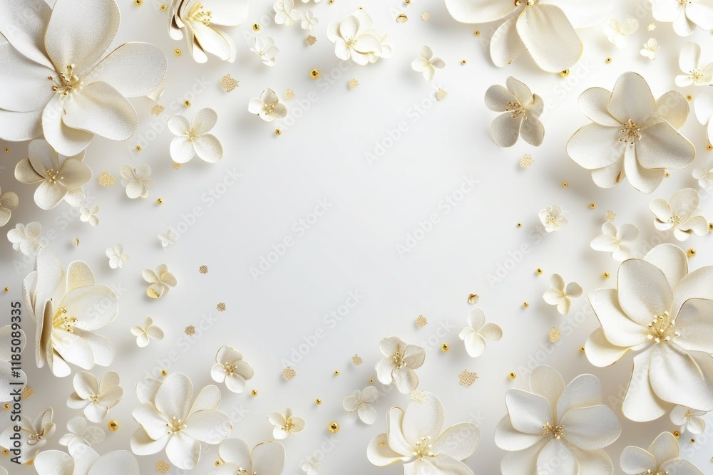 Obraz premium White Gold Background with floral frame, Upper Curve