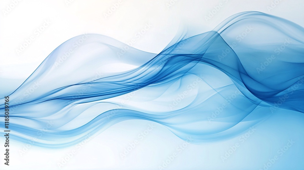 Fototapeta premium Soft flowing waves of blue abstract design on a light background.