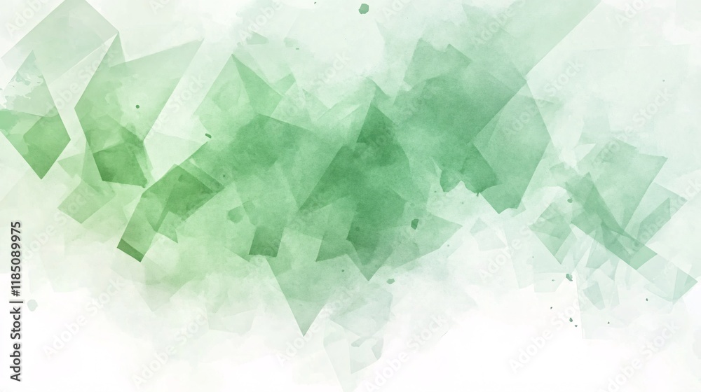Obraz premium A serene green abstract watercolor design featuring soft geometric shapes and a dreamy atmosphere.