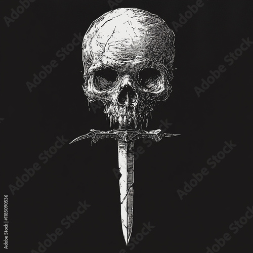 Skull and Dagger black and white illustration photo