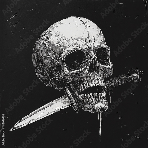 Skull and Dagger black and white illustration photo