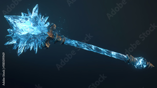 Icy frostbloom mace: fantasy weapon with frostbite effect - stock photo. Frostbloom. Illustration photo