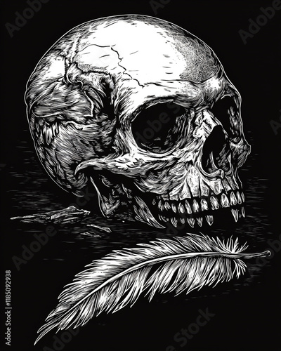 Wallpaper Mural Skull and Feather black and white illustration Torontodigital.ca