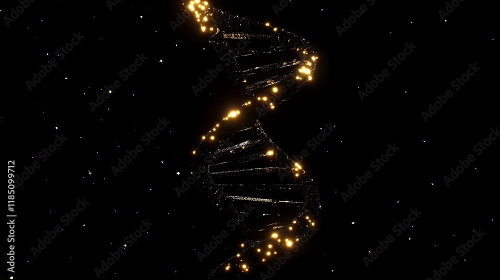 Obraz premium Golden DNA Double Helix in Dark Space
