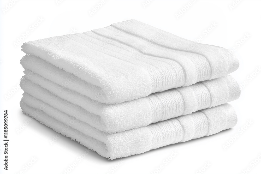 Three plush white towels are neatly piled on a clean surface, showcasing their luxurious texture and inviting appearance, ideal for a bathroom or spa display. Three plush white towels are neatly piled on a clean surface, showcasing their luxurious texture and inviting appearance, ideal for a bathroom or spa display.