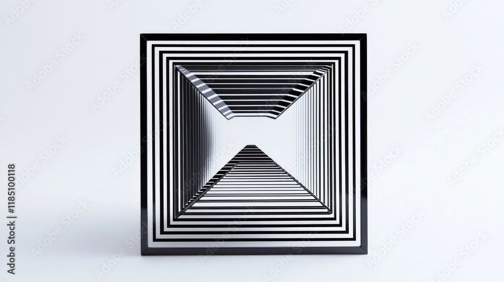 A three-dimensional geometric sculpture featuring a series of concentric squares creating a tunnel effect. A three-dimensional geometric sculpture featuring a series of concentric squares creating a tunnel effect.
