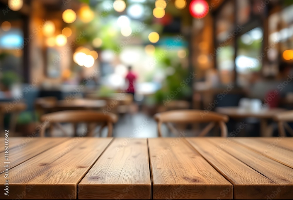 Empty wood table with blur interior outdoor space coffee restaurant or cafe for background Empty wood table with blur interior outdoor space coffee restaurant or cafe for background
