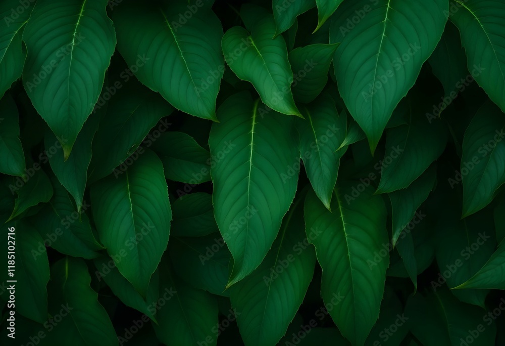 Naklejka premium Dark green leaf texture, Natural green leaves using as nature background wallpaper or tropical leaf cover page