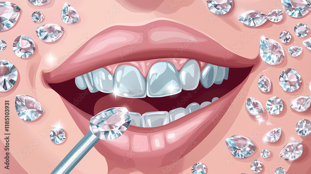 Dental rhinestone aesthetic training. Rainstone. Illustration Dental rhinestone aesthetic training. Rainstone. Illustration