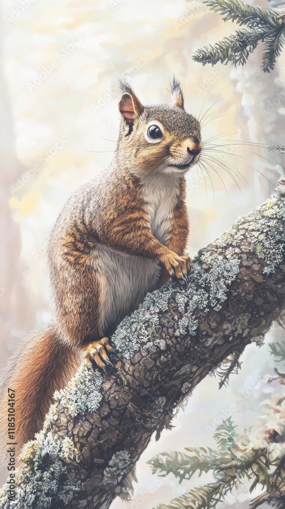 ' A squirrel sits on a branch in a forest scene, with soft blurred background. ' A squirrel sits on a branch in a forest scene, with soft blurred background.