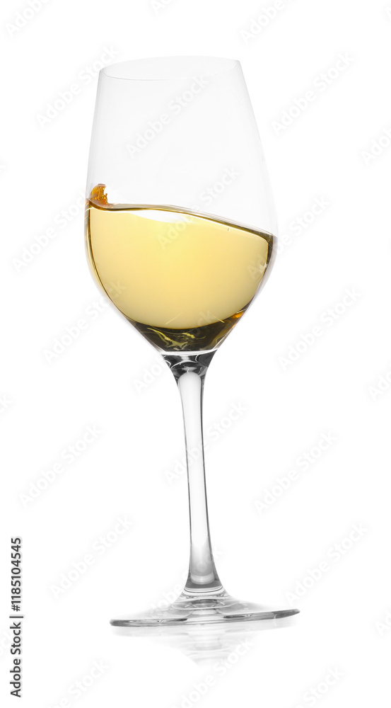 Tasty wine splashing in glass on white background Tasty wine splashing in glass on white background