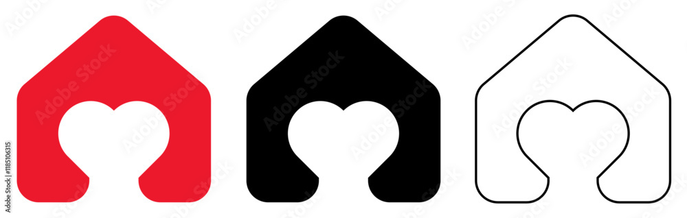 Obraz premium Home Sweet Home Love with Red Black Outline Version