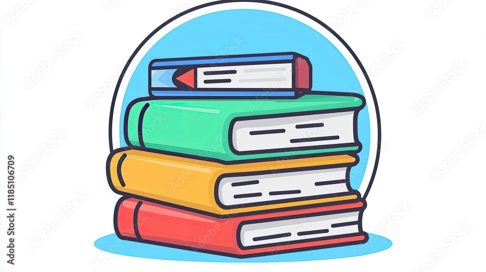A stack of colorful books with a pencil on top, symbolizing education and learning.
