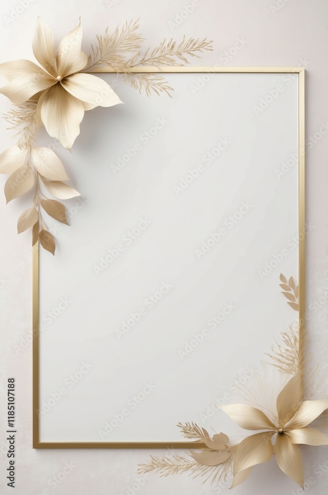 Obraz premium Elegant minimalist festive background with gold and beige border