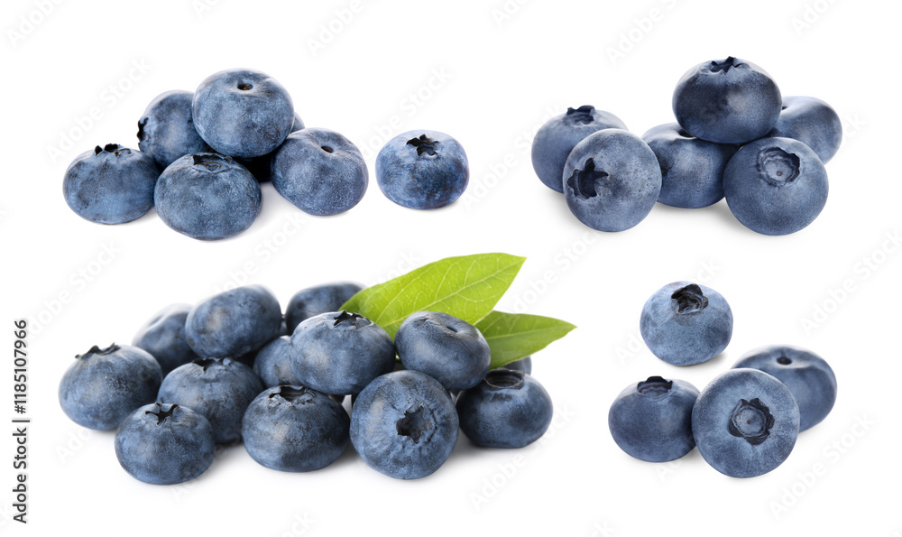 Fresh ripe blueberries isolated on white, set Fresh ripe blueberries isolated on white, set