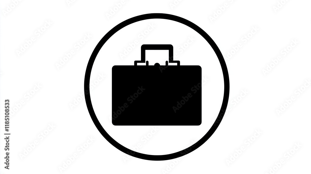 A simple black silhouette of a briefcase inside a circular border, symbolizing business or professional themes. A simple black silhouette of a briefcase inside a circular border, symbolizing business or professional themes.